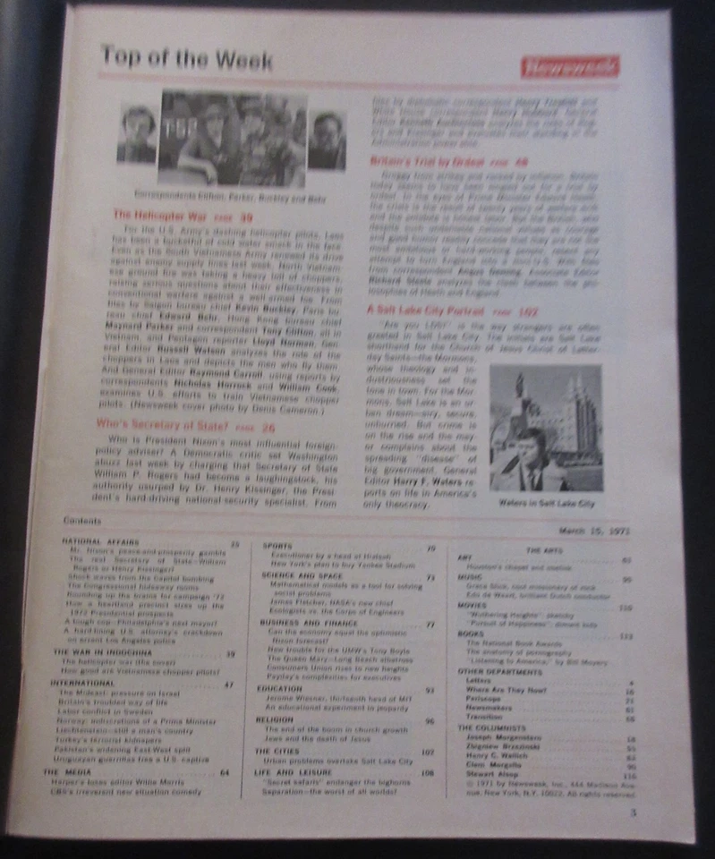 Newsweek March 15, 1971 The Helicopter War Vietnam US Army RARE - VG Condition - Image 2 of 4