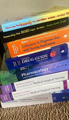 Nursing Textbook Lot: Fundamentals of Nursing, Pharm, Med-Surg, Drug Guide (8)