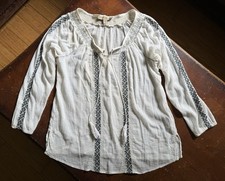 Nine West Vintage America Boho Embroidered Tassel Peasant Blouse White L