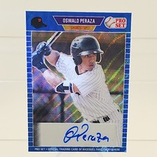Oswald Peraza /30 Blue Wave Metal Holo Rookie Prospect Leaf Pro Set Metal Angels