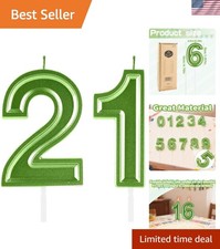 21st Birthday Candles,Green Numeral 21 Cake Topper Decoration Girls Boys Birt...