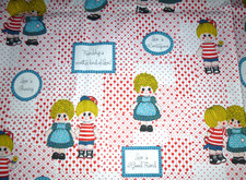 Vtg Cotton Fabric Stylized Raggedy Ann Andy Hearts Love CUTE 44" x3 yds