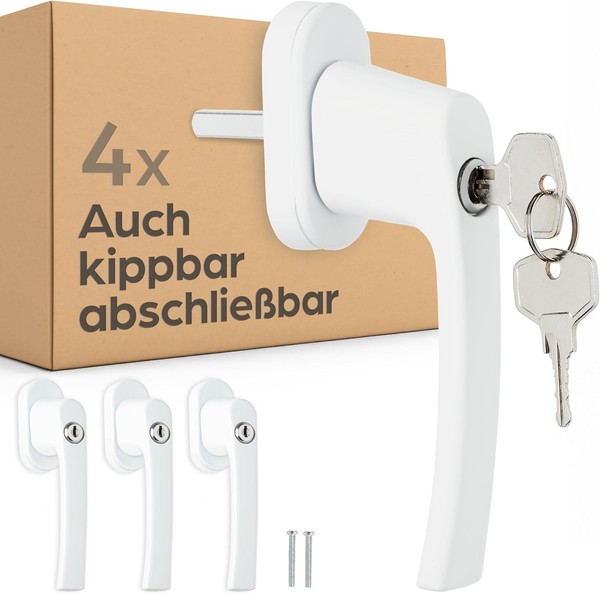 4 Fenstergriff AbschließBar Weiß Fenster Griff Schloss SchlüSsel Kindersicherung-image