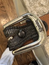Nocona Belt Co Genuine Lizard Leather Belt Mens 36 Black Western Buckle