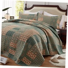 Quilt Set King Size 3 Piece Bedspread King 98''x106'' Green-sentiment