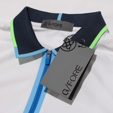G/Fore NWT Tech Pique 1/4 Zip Performance Polo Shirt Size S White w/ Blue/Green