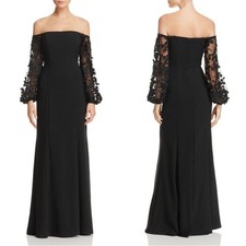Laundry by Shelli Segal Elegant Black Off-Shoulder Embellished Sleeve Dress SZ 4