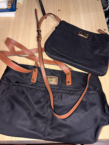 Calvin Klein Black bag bundle with brown strap, matching nylon bags