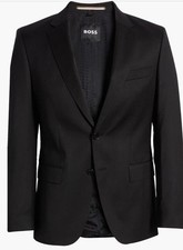 Hugo Boss Black Virgin Wool Slim Fit Two Button Jacket Size 42 Regular MSRP 895