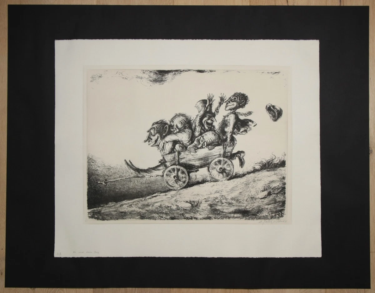 Andreas Paul WEBER Lithographie "Wir sind über'n Berg" handsigniert Original