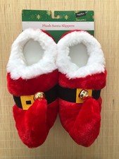 Santa Elf Slippers Christmas Red House Shoes Plush Jingle Bells M 7/8 Dan Dee