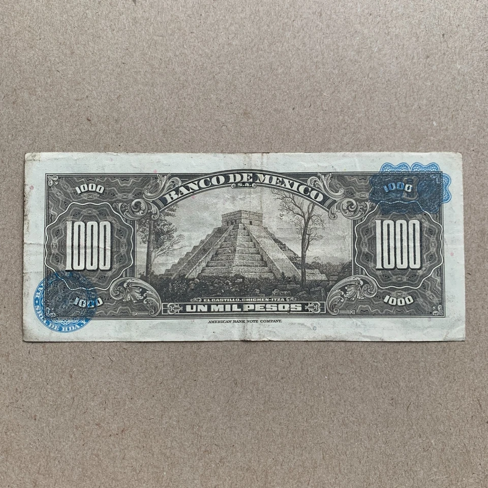 Billete de 1000 pesos de México raro pirámide de Chichén Itzá 1977 moneda Cuauhtémoc Foto 4 de 4