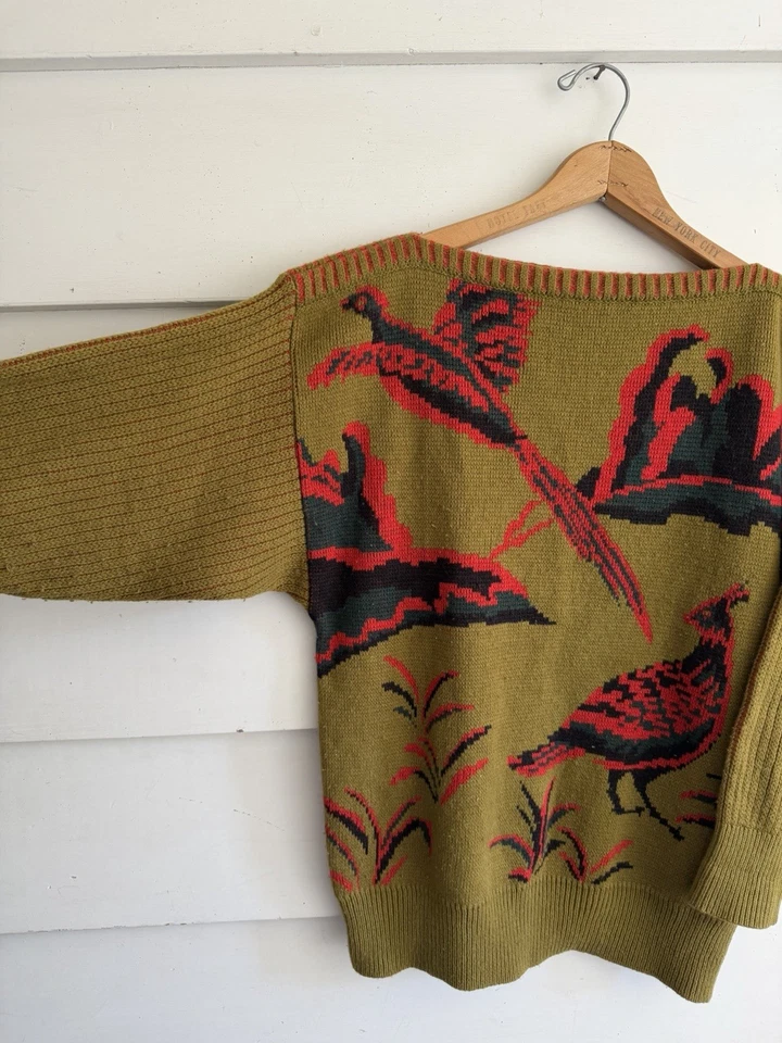 20 世纪 80 年代 Mondi 西德羊毛丙烯酸船领野鸡毛衣 - M — 第 3/4 张图片