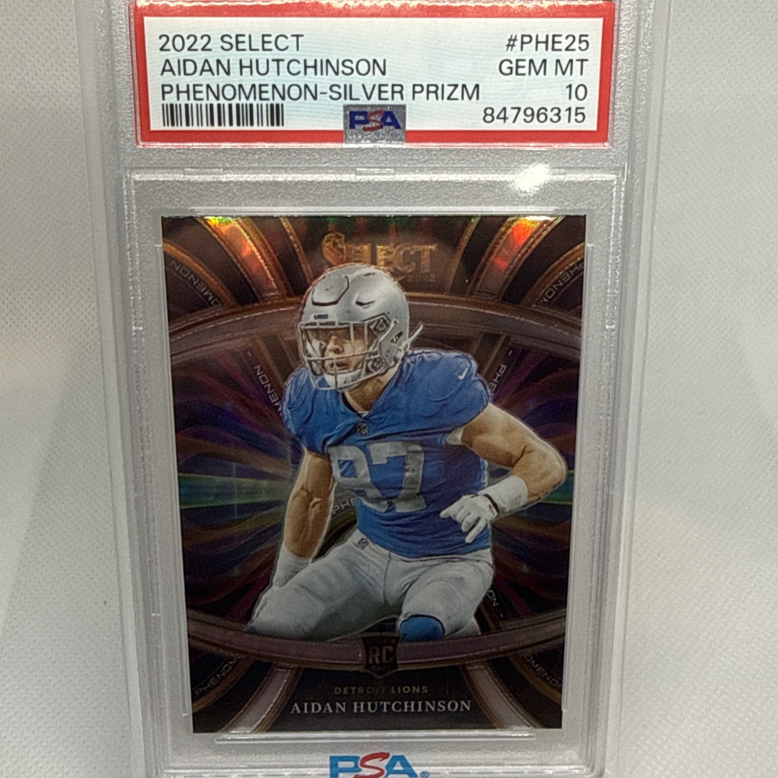 2022 Select Aidan Hutchinson RC Phenomenon Silver Prizm PSA 10 Lions