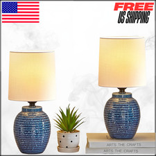 Classic Farmhouse Ceramic Small Bedside Nightstand Office Table Lamps Set Of 2