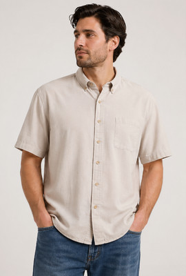 Sun River Clothing Co Men s Medium Short Sleeve Button Down Taupe Casual Shirt