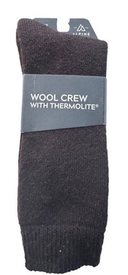 Alpine Design Wool Crew Sock Size Large Men's 9-12 Brown Thermolite NWT