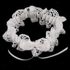 Fashion Delicate Beige Lace Floral Crystal Bowknot Wedding Garter Gift Bride