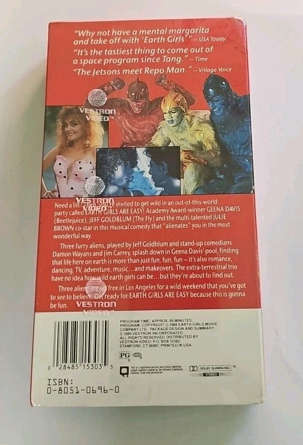 Earth Girls Are Easy VHS SEALED Watermarks Vestron Geena Davis Jim Carrey VTG  - Image 2 of 4