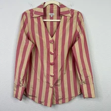 J. Peterman Shirt Womens 6 Pink Beige Silk Blend Preppy Feminine Retro Eclectic