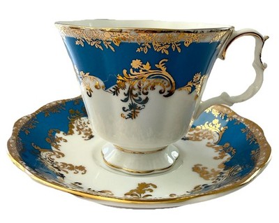 Royal Albert Regina Aquamarine Tea Cup and Saucer Vintage England Excellent