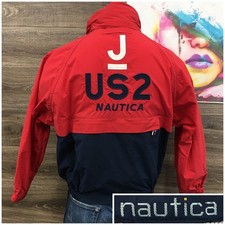 Vintage Nautica Windbreaker Jacket Mens Small Red Navy Blue US2 Sailing 90s