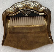 Brass Victorian Crumb Catcher Silent Butler Table Duster With Broom