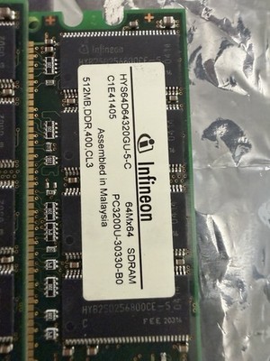 Infineon 512MB DDR RAM - HYS64D64320GU-5-C PC3200U Unbuffered 400MHz CL3 184 Pin