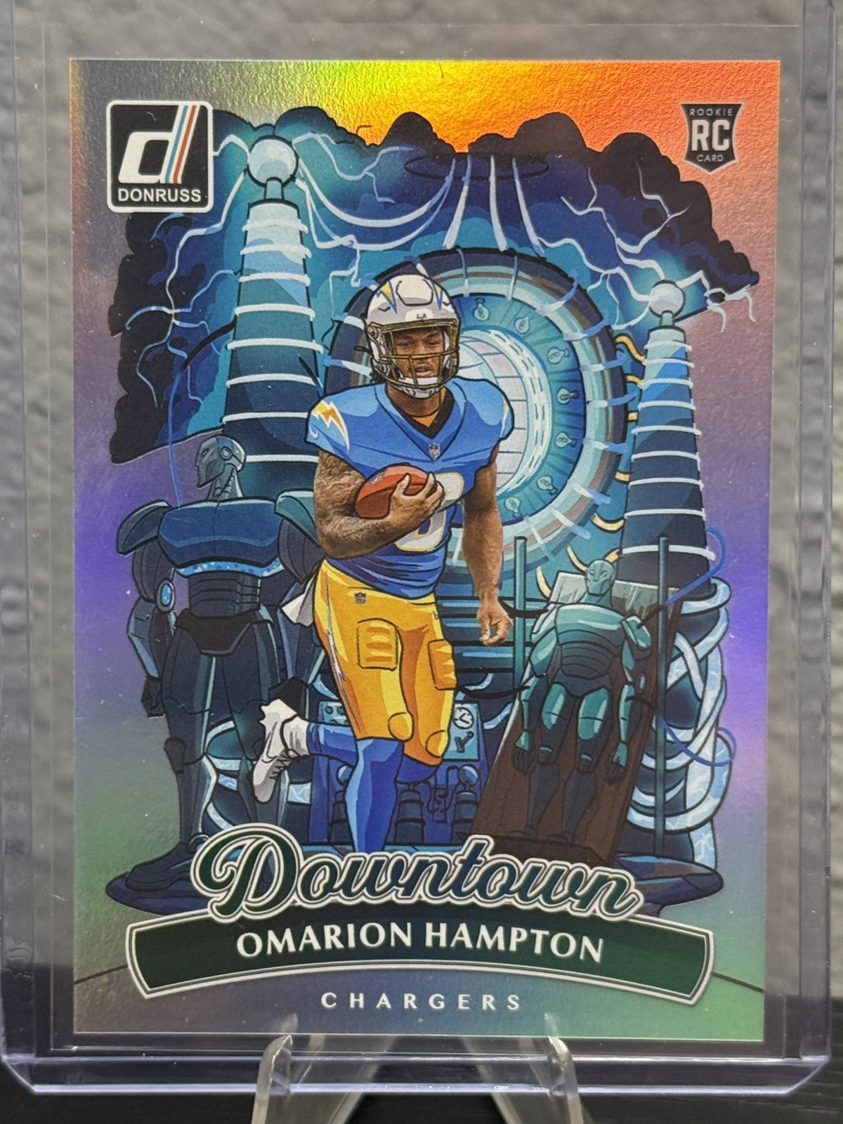 OMARION HAMPTON DOWNTOWN 2025 PANINI DONRUSS CASE HIT SSP CHARGERS ROOKIE CARD