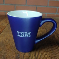 Vintage IBM Coffee Mug Blue Matte Finish White Interior Tech Promo Corporate