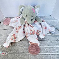 Modern Baby Elephant Security Blanket Floral Pink Grey Teether Rattle Lovey Toy