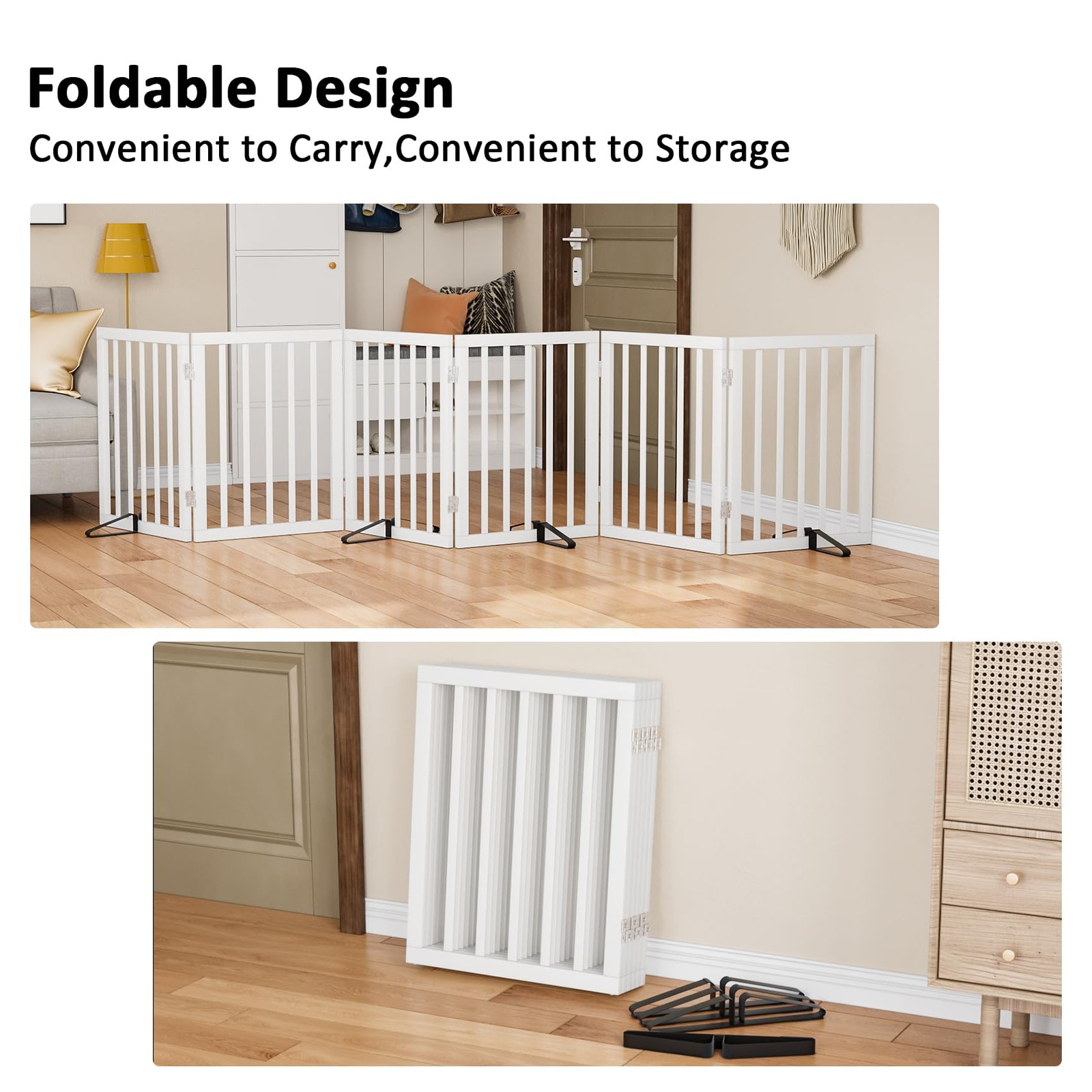 Wooden Dog Gate Freestanding Foldable 6 Panel Pet Gates Extra Wide Dog Gates...