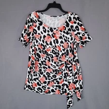 Jessica London Women's Top Size 12 Floral Leopard Print Rayon