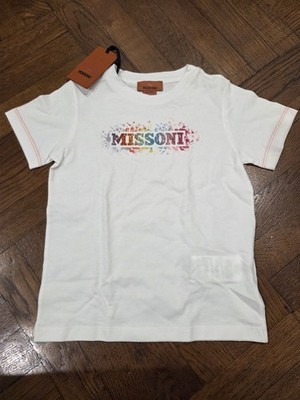Missoni Kids Tshirt size 6 White with Colorful Words and Diamond Studs