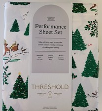NEW Threshold Performance Sheet Set 100 Cotton Christmas Winter Scene Queen