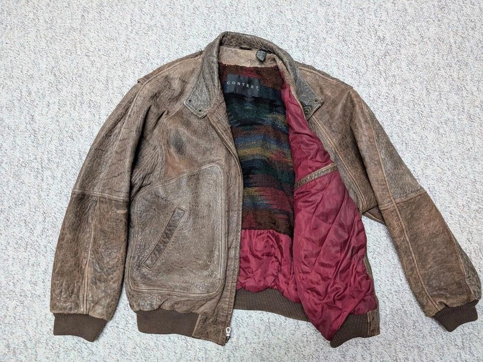 Chaqueta de cuero PATINA envejecida vintage años 90 XL mad max BOMBER motocicleta Foto 3 de 4