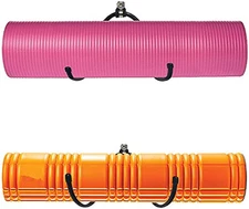 Wall Mount Yoga Mat Foam Roller and Towel Rack Hooks , Exercise Mat Storage 