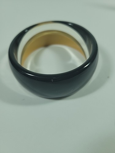 Vintage Laminated Lucite Yellow Black Clear Solid Swirl Bangle Bracelet Estate - Picture 10 of 12