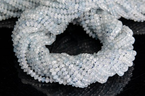 3x2MM Genuine Natural Faint Blue Aquamarine Beads AAA Faceted Rondelle Beads 15" - Picture 2 of 3