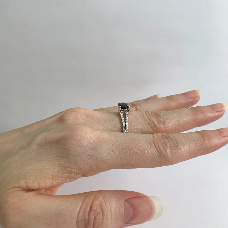 Oval Garnet Diamond Split Shank Statement Ring 14K White Gold, 2.10 CTW, 2.95 Gr - Image 4 of 4