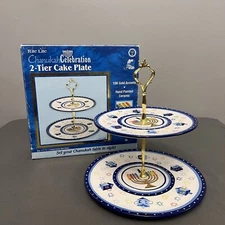 Rite Lite Chanuka Celebration 2 Tier Cake Plate W/ 18K Gold Accents 10x10”