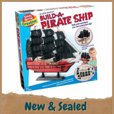 Bauen Sie ein hölzernes Piratenschiff Alter 8 + Kinder Kunstset NEU & VERSIEGELT schnell kostenloser Versand