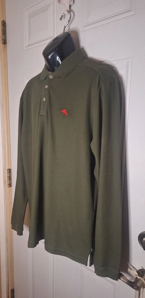 Camisa Tommy Bahama Verde Oliva Manga Larga 1/4 Abotonada Talla Grande Foto 3 de 4