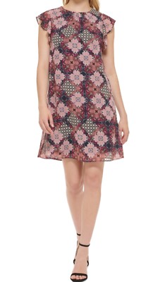 Jessica Howard Womens Printed Midi Loose Shift Dress, Navy