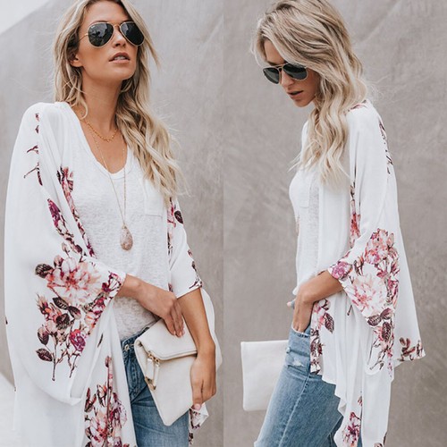 Women Ladies Chiffon Floral Kimono 