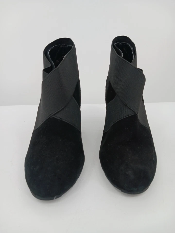 BCBG Generation Mujer Bota 6 Negro Botín Cuero Gamuza Elástico Cuña Media Foto 3 de 4