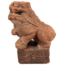 Antique Chinese Red Sandstone Guardian Lion Temple ShiShi Singha Komainu China A
