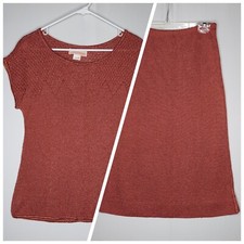 Castleberry Vtg 70s Knit Skirt Top Set Medium Orange Quiet Luxury Old Money NOS