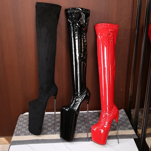 35-47 Übergröße 30 cm super hoher Stilettoabsatz Damen & Plateau Overknee Stiefel Reißverschluss - Bild 3 von 31