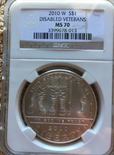 2010 W DISABLED VETERANS Commemorative Silver $1 Coin, NGC: MS70. 3399678-013